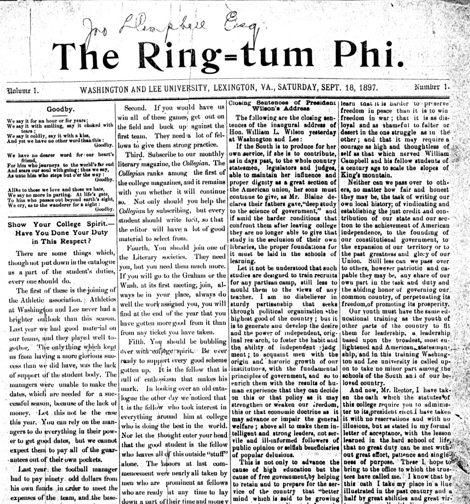 Front page of Ring-tum Phi newspaper