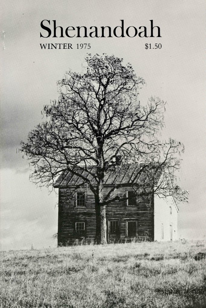 Cover of Shenandoah magazine from Winter 1975. Black and white image of tree in front of abandoned house.